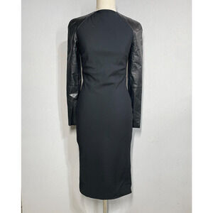 Ralph Lauren Collection Dress Women 2 Black Wool Knee Length Lamb Leather Runway